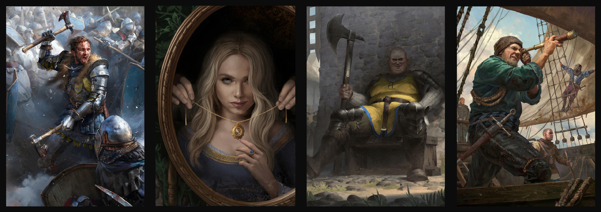 1 - сын Белогуна, принц Эгмунд. 2 - Илдико Брекл, чародейка-недоучка, интриганка, невеста короля Белогуна, любовница принца Вираксаса, в последствии — королева Керака. 3 - Комендант дамского гарнизона Керака, персонаж из Сезона Гроз. 4 - Морпех Керака, которого можно увидеть на другой карте - на носу Керакского Фрегата.