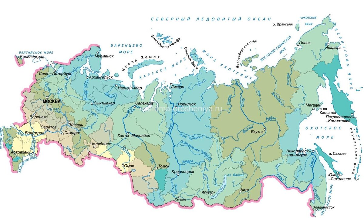 Карта россии бассейны рек