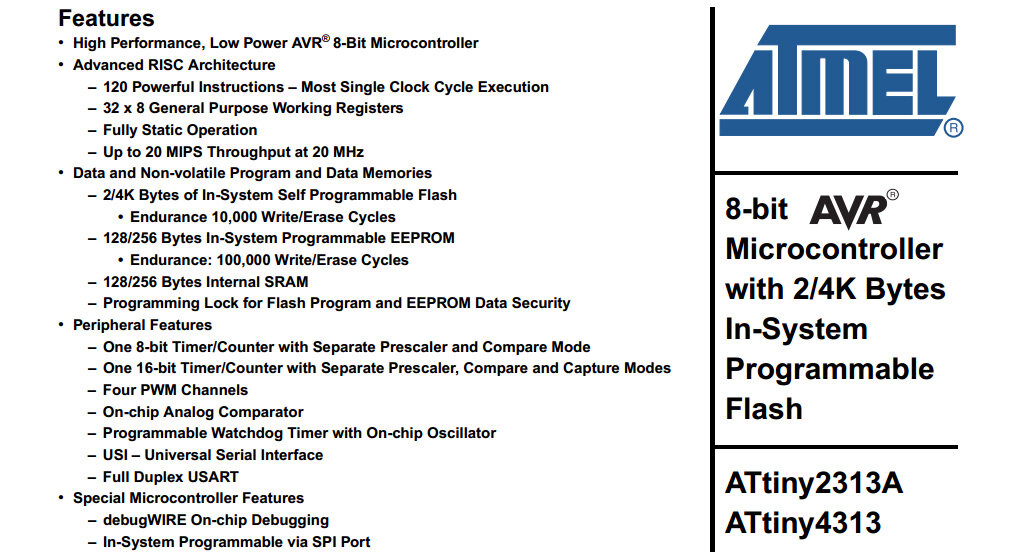 Характеристики ATtiny2313