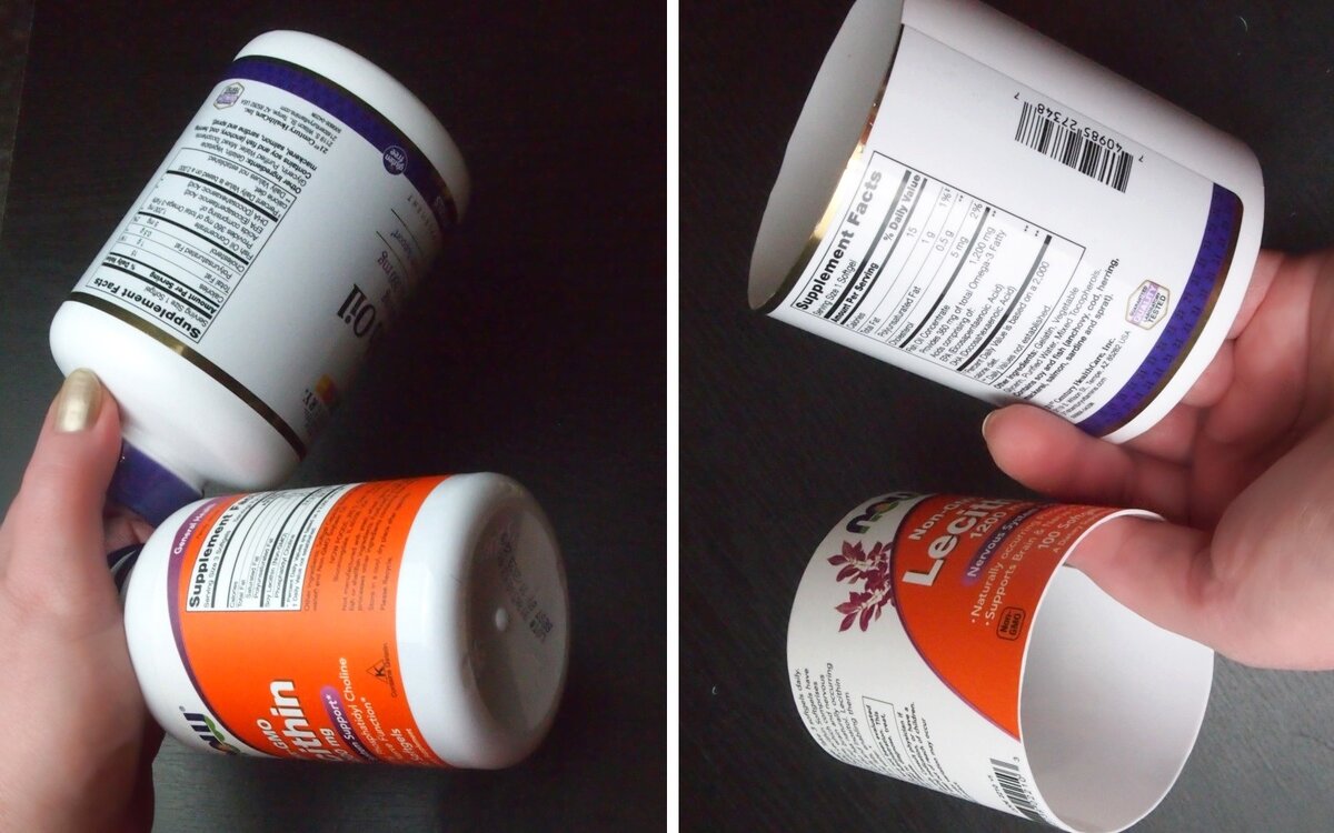 Слева – бутылочки. Справа - цилиндры из них