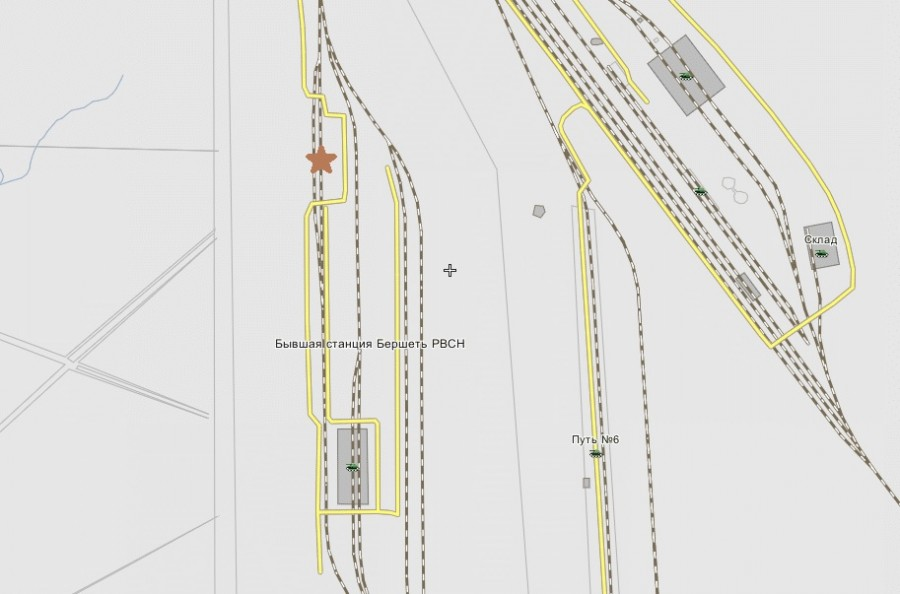Схема расположения объектов ППД БЖРК 52 РД. Звездочкой показано Сооружение 1, в 315 метров южнее него Сооружение 2. Схема Google