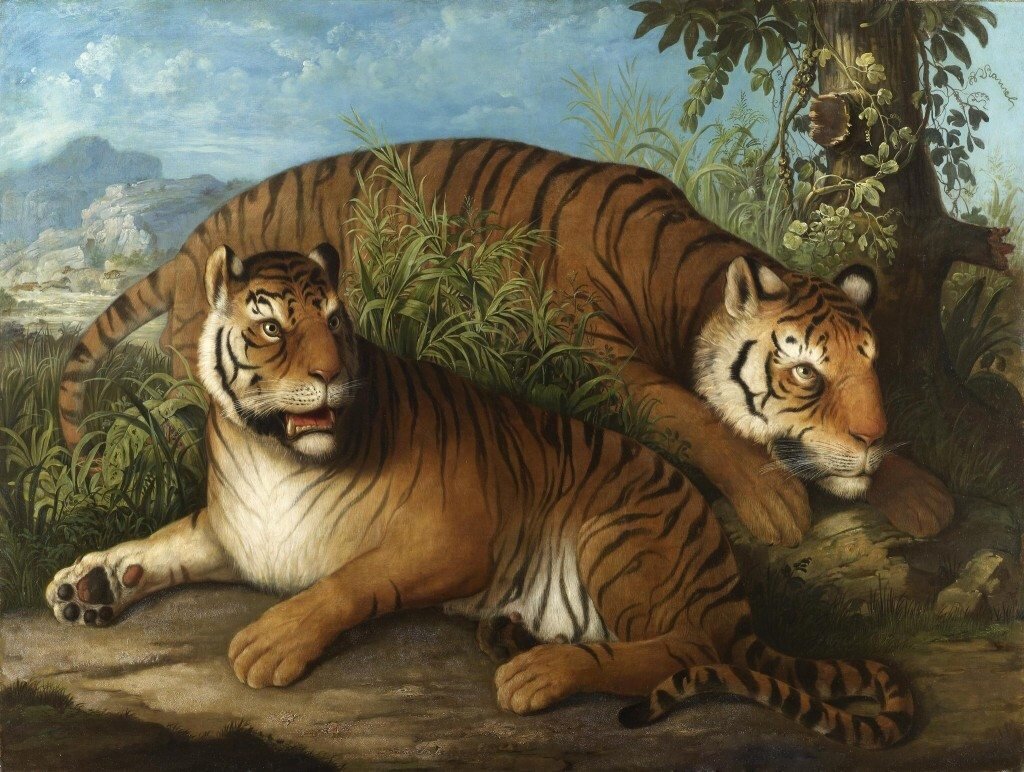 Источник: wikipedia.org. Иоганн Венцель Питер «Королевские бенгальские тигры» (до 1829), 137х182 см