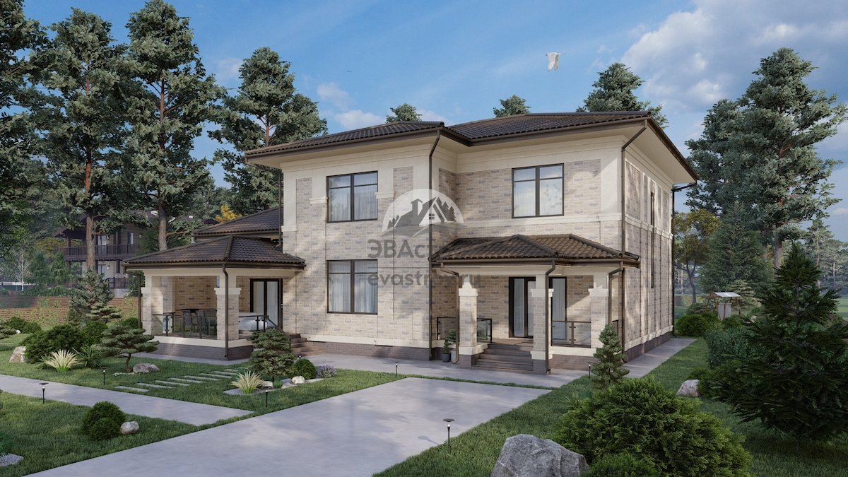 Индивидуальный проект двухэтажного дома 290 м2 из керамоблока с кабинетом и террасой - 108-22