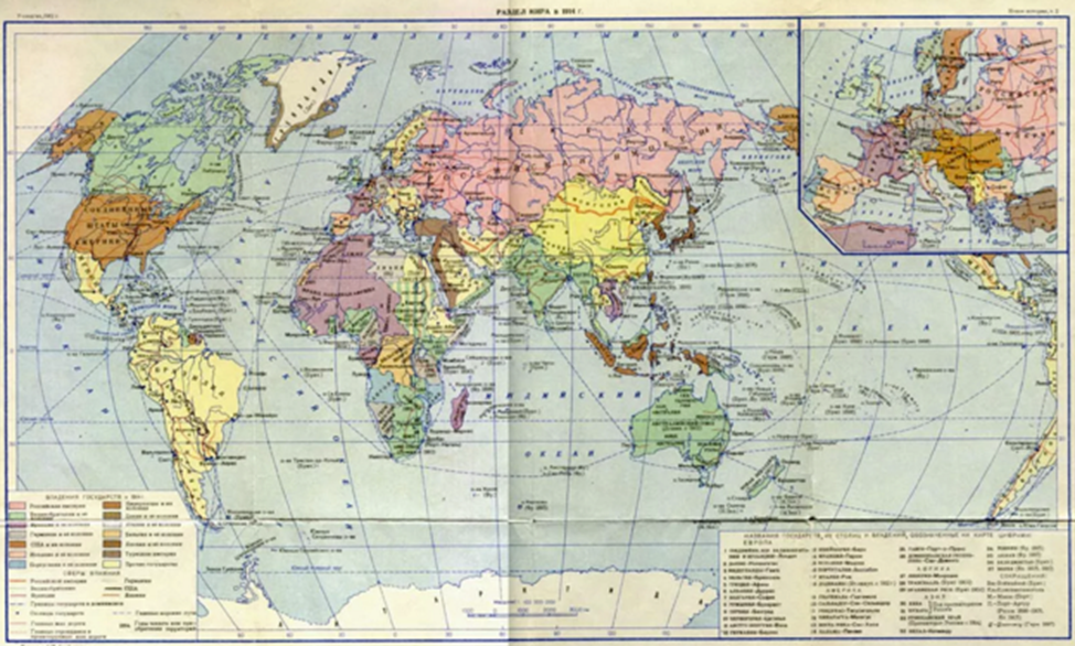 Карта 1914 года мир