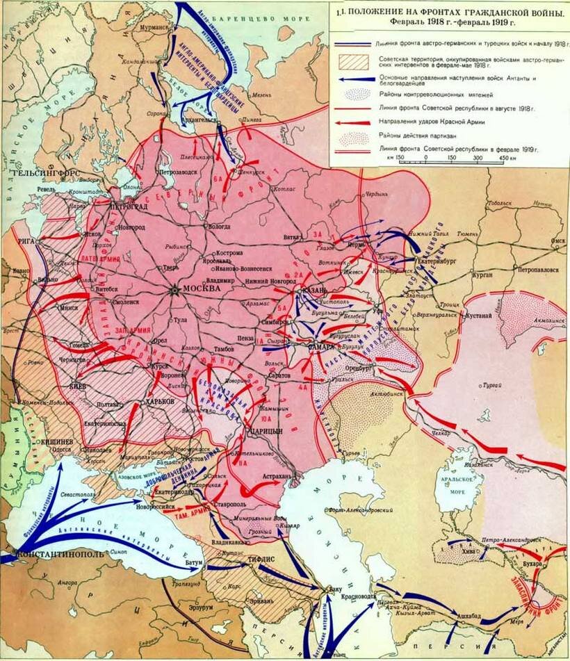 Территория гражданской войны в россии. Восточный фронт гражданской войны в России 1918. Карта гражданской войны в России 1919.