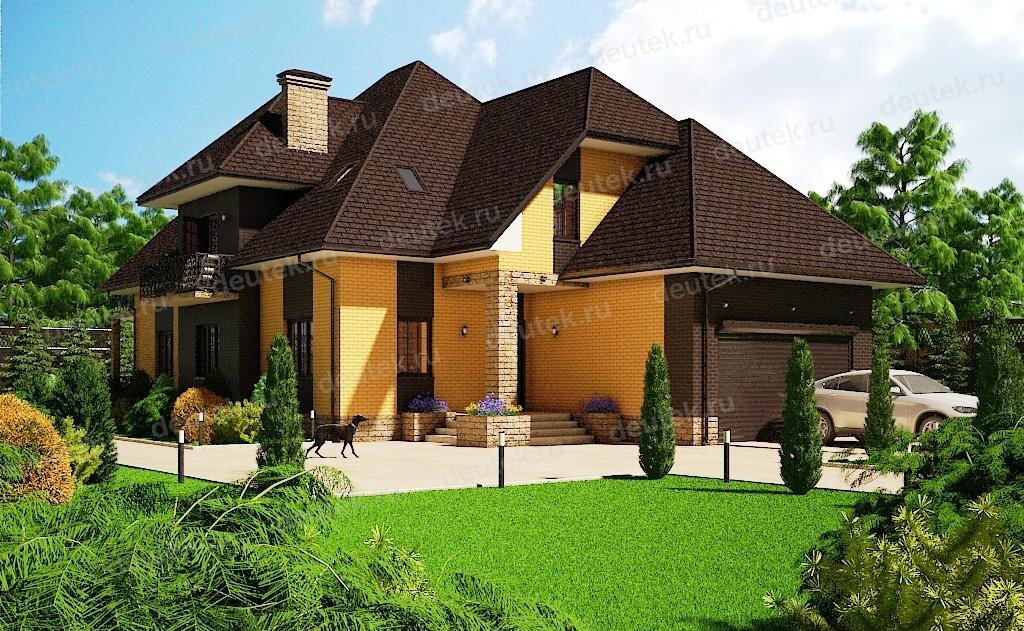 Проект дома 350 м2 из керамоблока с гаражом, балконом и кабинетом - DT0286