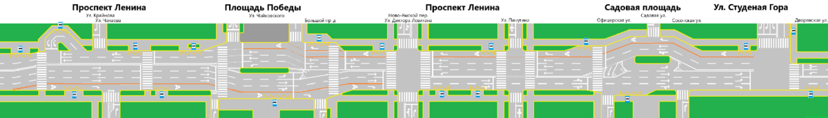 Для наглядности выделенная полоса показана оранжевой разметкой. В реальности разметка белая.