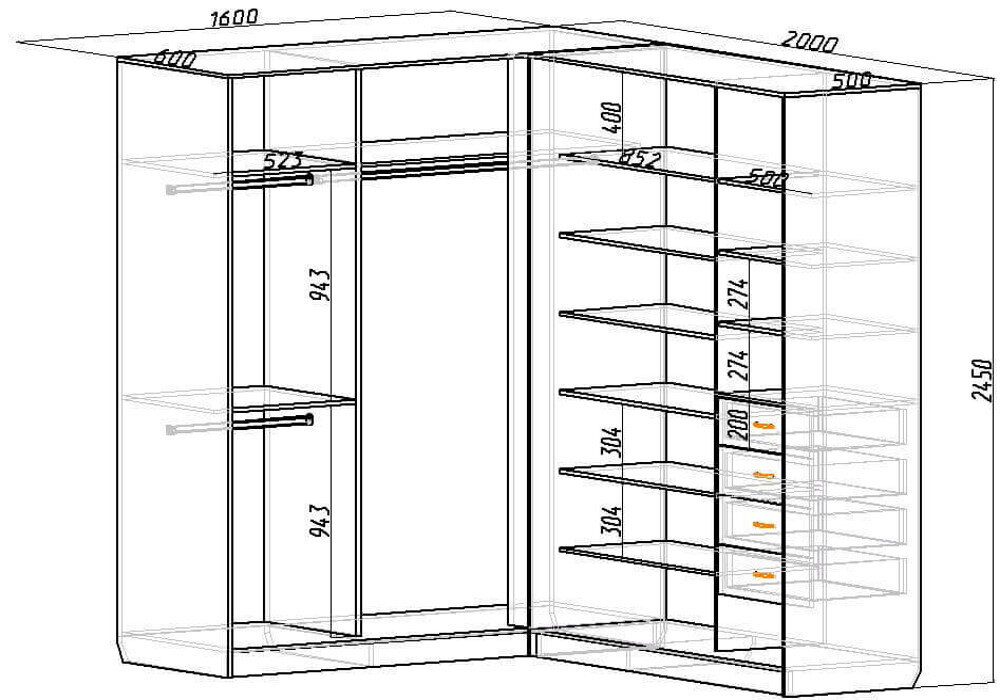 Угловой шкаф в спальню размеры