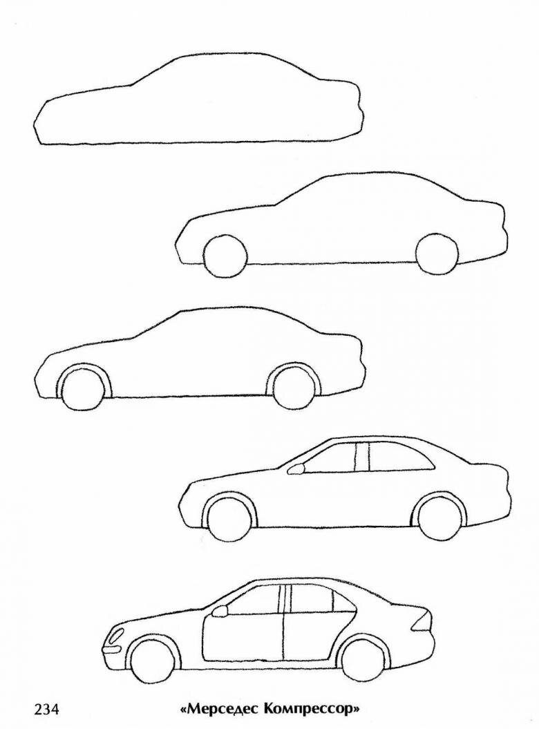 Как нарисовать (рисовать) машину и машинку - поэтапные рисунки и видеоуроки