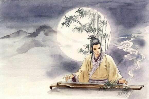 Ночью глубокой
пустынно и чисто,
Ярко луна
осветила террасу.
Ветер чуть-чуть
шевелит мне одежду,
Полог простой
высоко подобран.
Кубок наполнен
вином превосходным,
Только мне не с кем
делить мою радость.
Цинь мой певучий
со мной неразлучно,
Жалко, что ныне
играть на нем не с кем,
Взор подымаю,
тоскую о друге,
Благоуханном,
как цвет орхидеи...
Нет человека
прекрасного рядом -
Разве же можно
теперь не вздыхать мне?