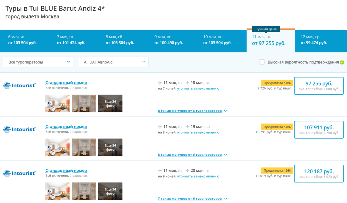 Цены на туры в отель Tui BLUE Barut Andiz стартуют от 97255 рублей на 2 человек