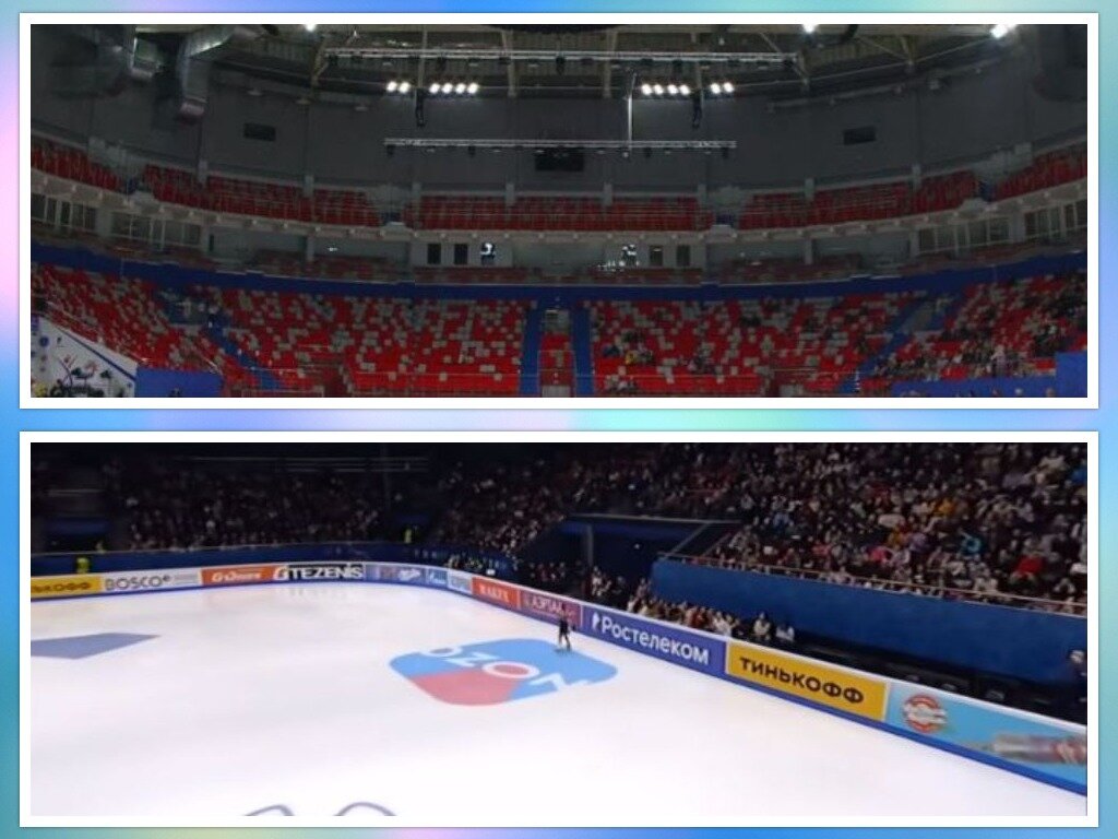 Сверху - трибуны Первенства. Снизу - трибуны чемпионата России.