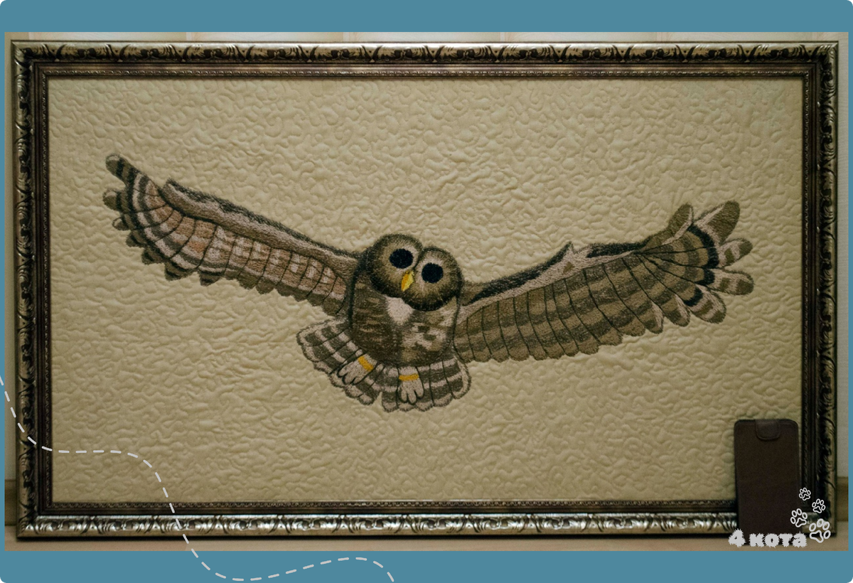 Сова. Нарисована. Нитками. Размер - многообещающий