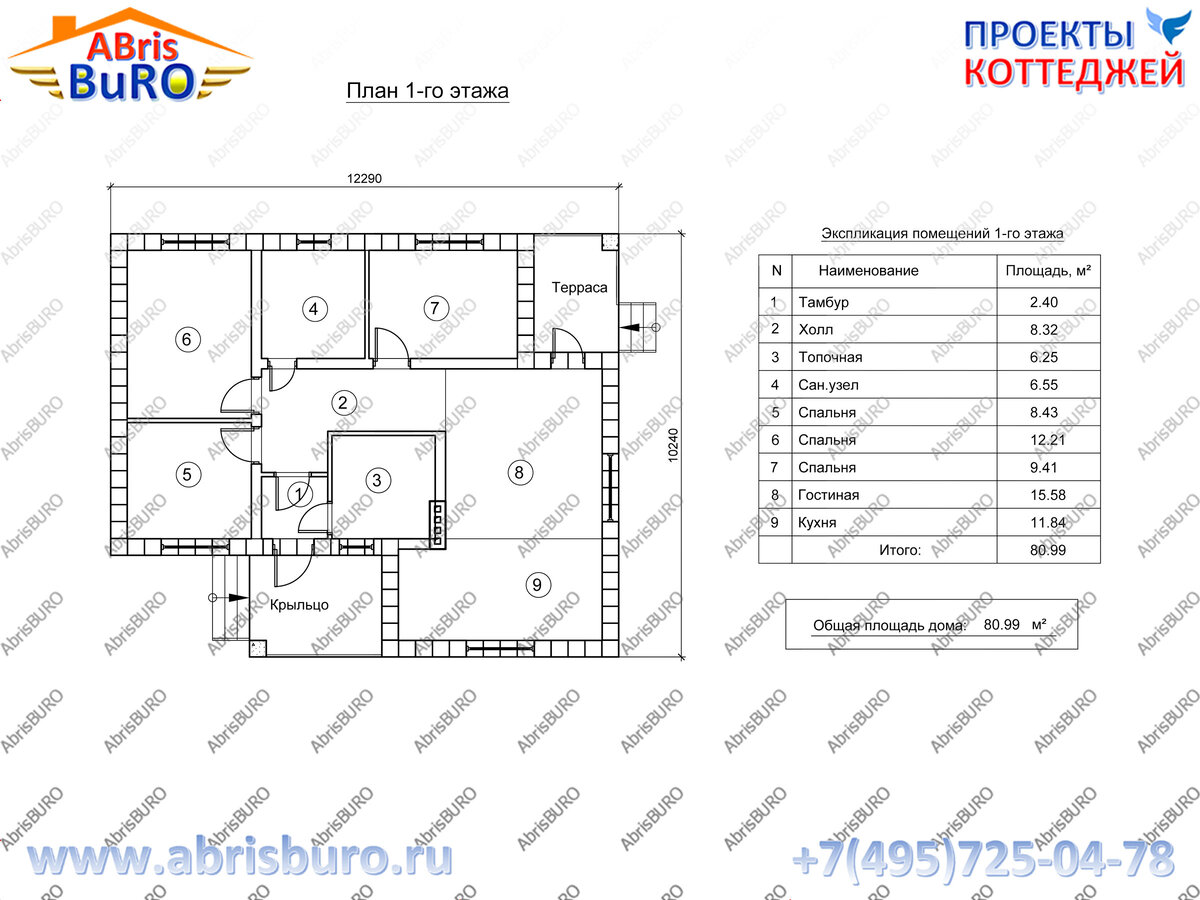 K0196-81 Проект одноэтажного коттеджа с крыльцом, террасой и тремя  спальнями | Проекты коттеджей ABRISBURO | Дзен