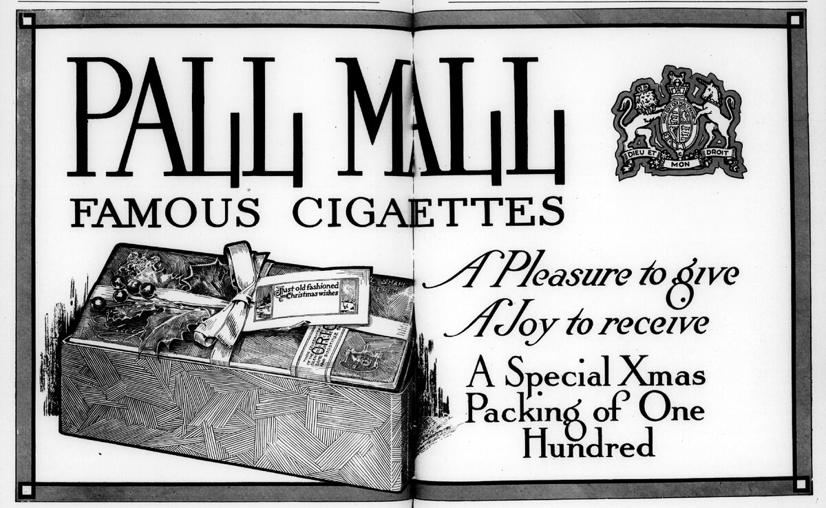 Реклама сигарет Pall Mall 1914 года