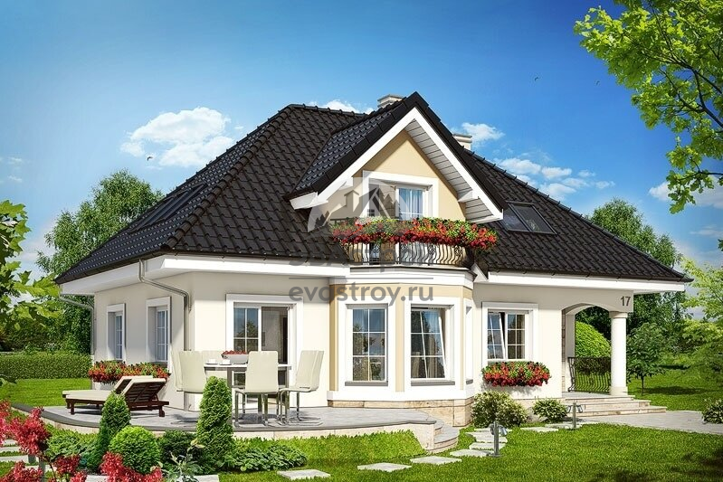 Проект двухэтажного коттеджа  164 м2 из газобетона с кабинетом, балконом и террасой - VV-32