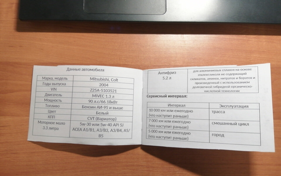 Сервисная книжка Mitsubishi Colt VI