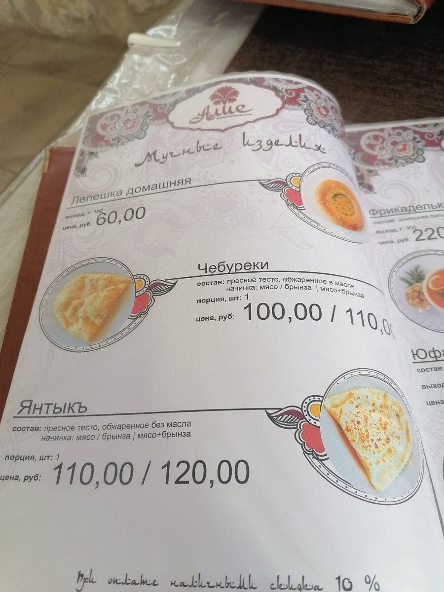 Это меню в кафе