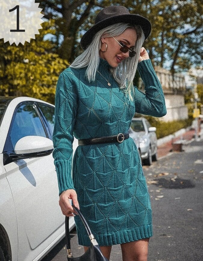 Изумрудное платье с ажурным узором