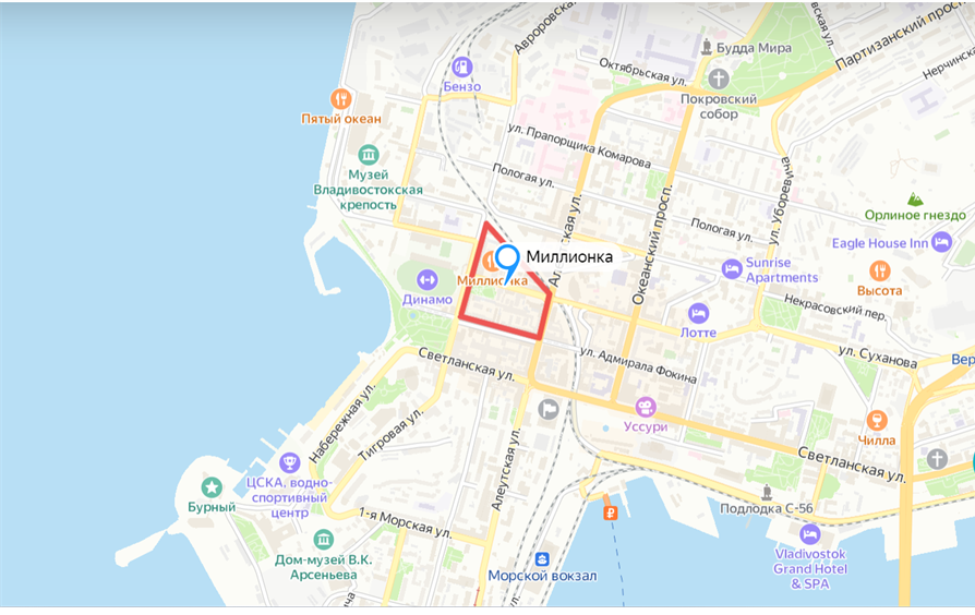 Точное место Миллионки на карте.