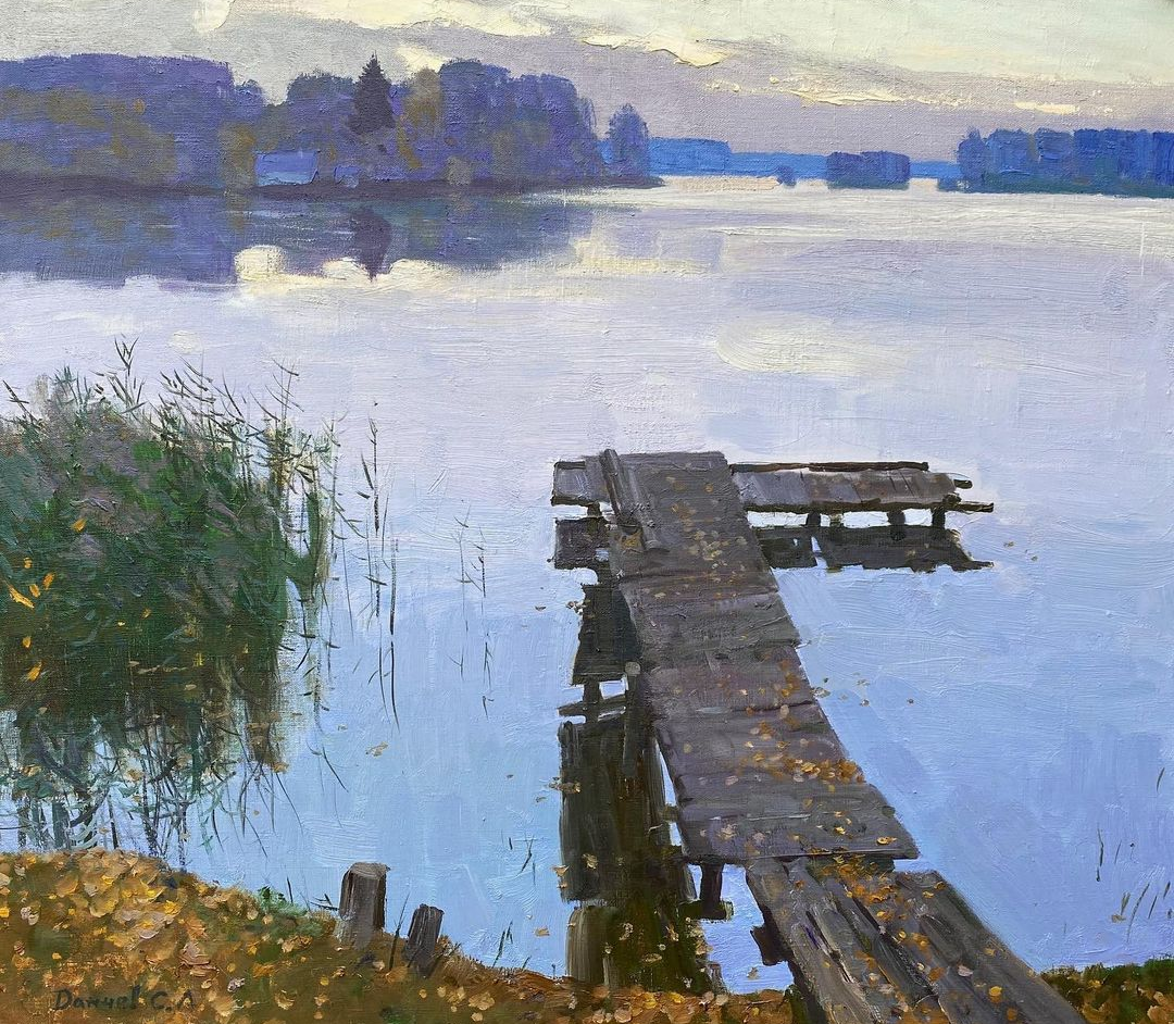 Фотография картины С. Данчева "Утро на реке Покша" (из открытых источников)