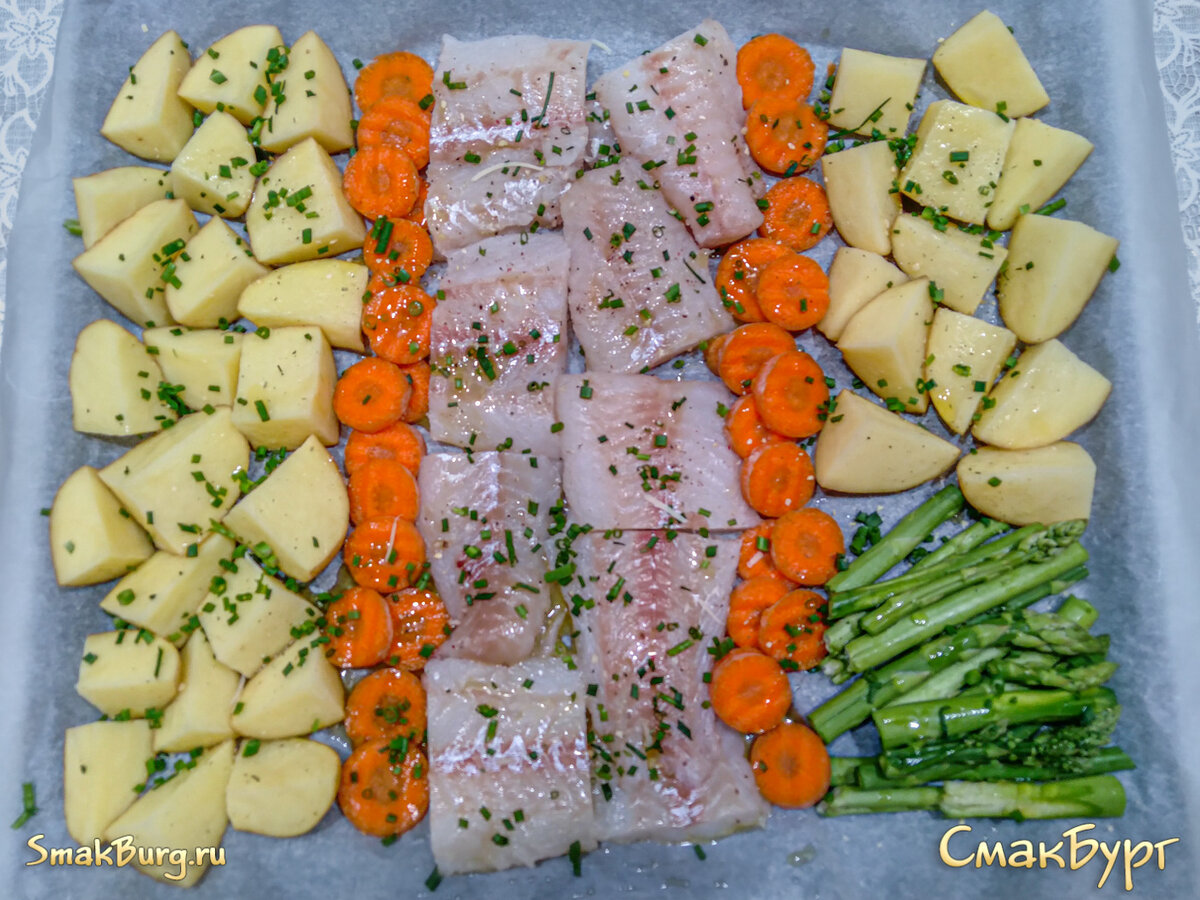 Сочное рыбное филе с яркими овощами, запеченное в духовке - полезное второе блюдо для всей семьи!