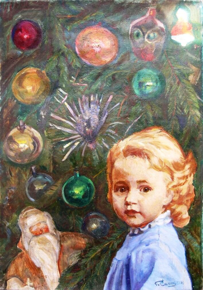Художник Б. Синицын "У ёлки" 1970г.