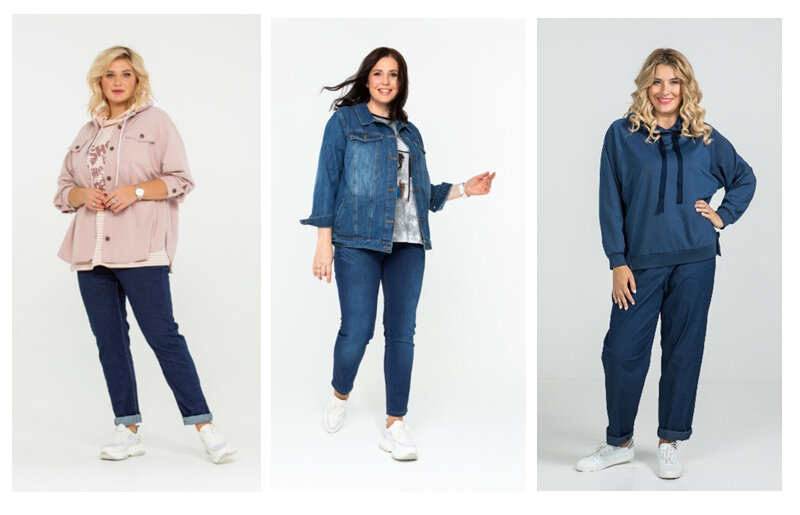 Одежда из денима - джинсы, жакет, костюм. Коллаж автора канала.