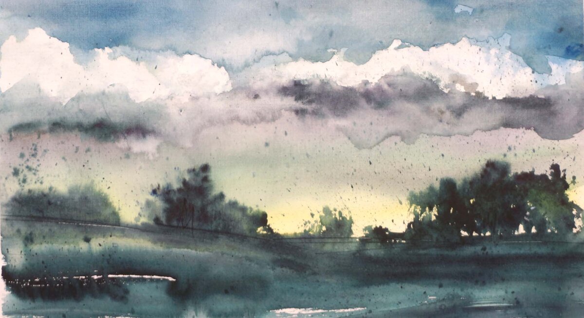 Норкин Алексей "Дождь" 23х40 бумаг акврель 2020 г - 5 000