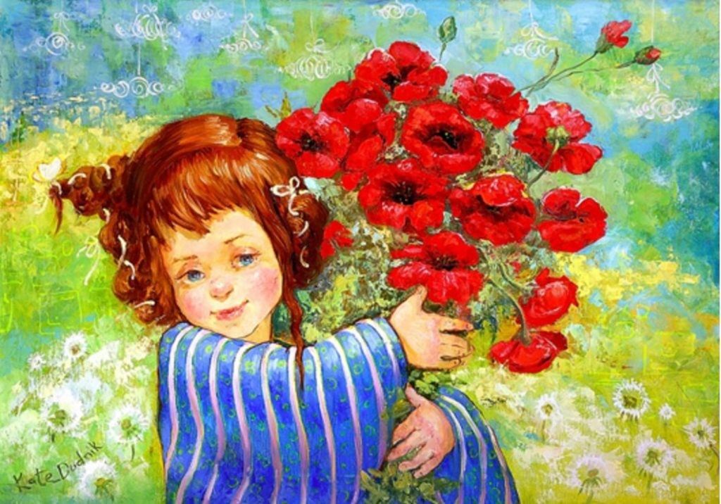 Детский рисунок девочка с цветами