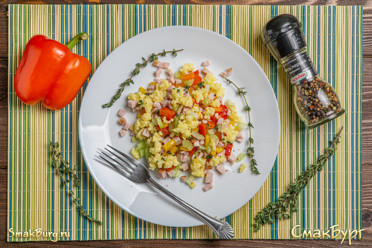 Сытный армейский салат с ветчиной, пшеном и овощами | СмакБург | Дзен