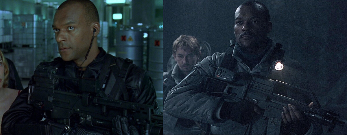 Колин Сэлмон исполнил довольно похожие роли как в "Обители зла", так и в "Чужом против Хищника"