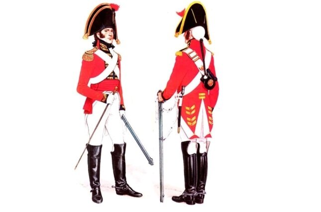 Офицер и рядовой лейб-гвардии. В отличие от кавалеристов остальных гвардейских и армейских полков, получивших в 1796 году короткополые мундиры, рядовые лейб-гвардии еще долго носили  мундиры с длинными полами - по образцу офицерских