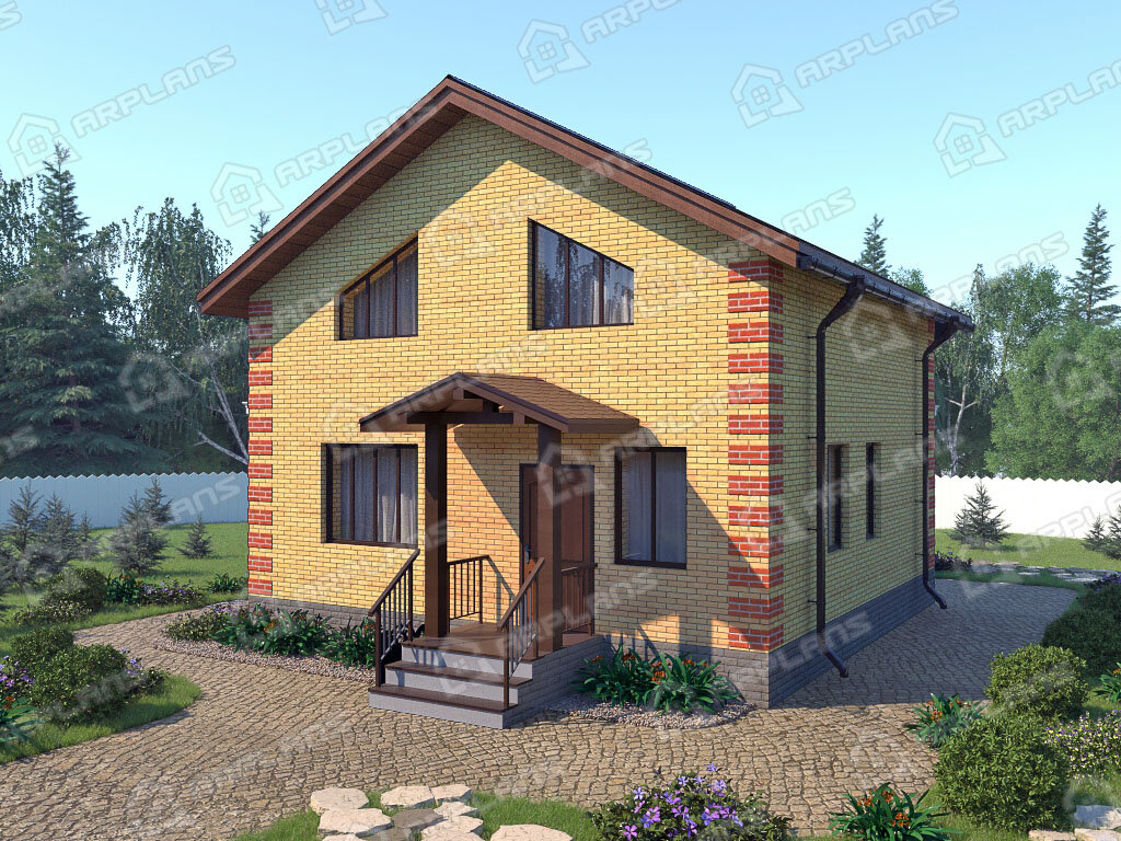 Фото 1 двухэтажного дома из газобетона с мансардой, 3 спальнями и эркером. Общая площадь 120 кв м. Источник arplans.ru Проект К-102