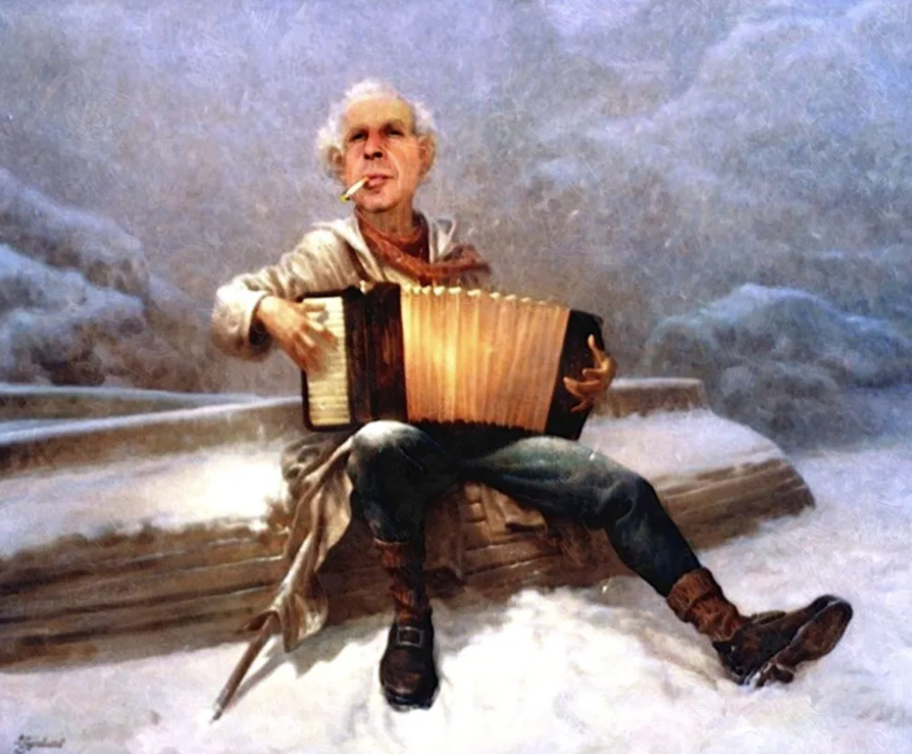 мужик на гармонике играет