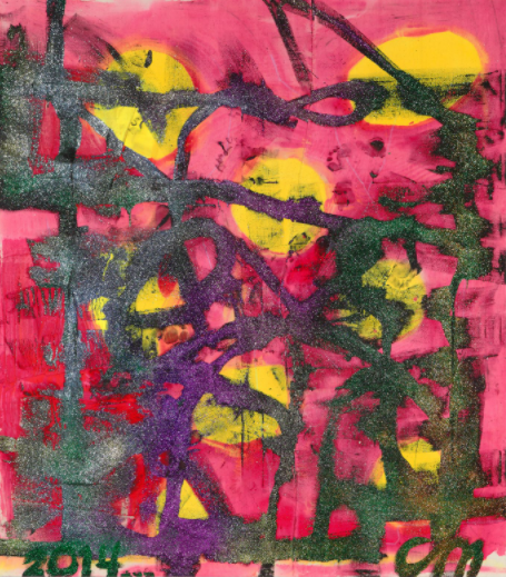 "Рассвет на Марди-Гра для маленькой мисс Сайгон" 223.5 x 195.6 x 4.8 см. Холст, блеск, акрил.