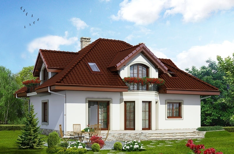 Проект коттеджа 246 м2 из кирпича с гаражом, балконом и террасой - VV-1