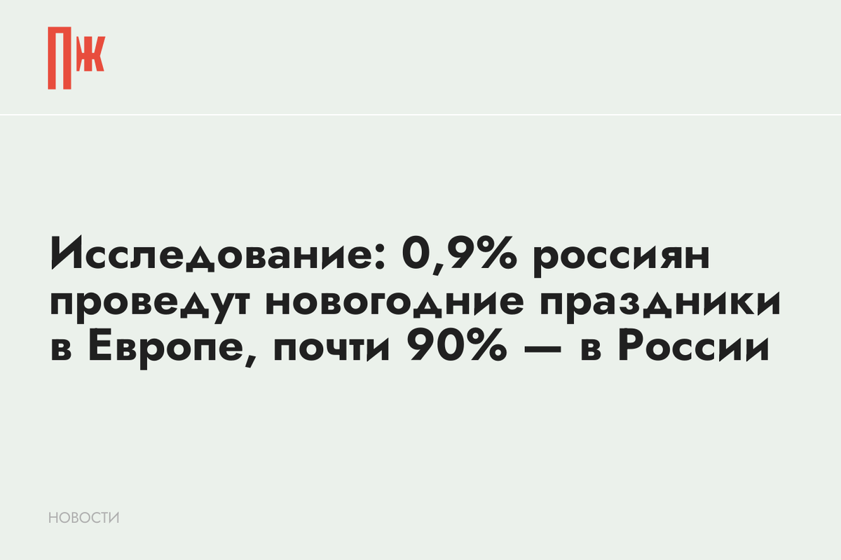     Исследование: 0,9% россиян проведут новогодние праздники в Европе, почти 90% — в России