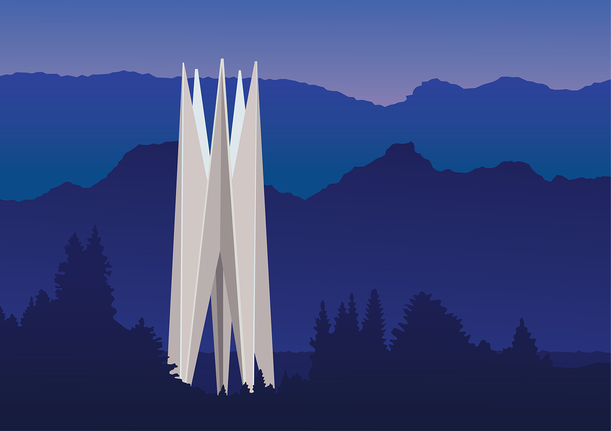 Монумент в честь 50-летия Советской Армении в Дилижане, 1970 год.
Архитекторы: Артур Артаваздович Тарханян, Сейран Андраникович Аветисян и Хорен Мкртычевич Ватинян.