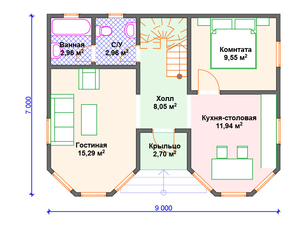 Проект дома с двумя эркерами (7х9 м). | Arplans.ru - проекты домов | Дзен