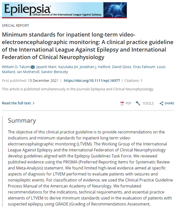 ILAE guidelines for LTM video-EEG monitoring