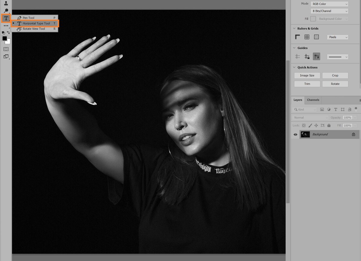    Чтобы вызвать инструмент быстро и не тратить время на поиск, нажмите клавишу T на клавиатуре / Иллюстрация: Елизавета Чечевица, Фотосклад.Эксперт