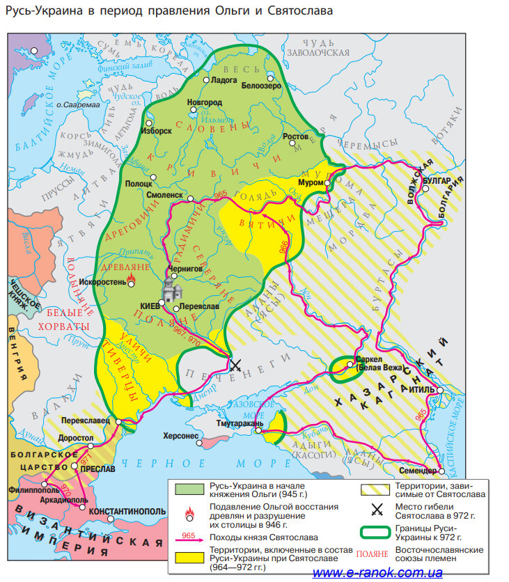 Походы князя святослава контурная карта 964 972
