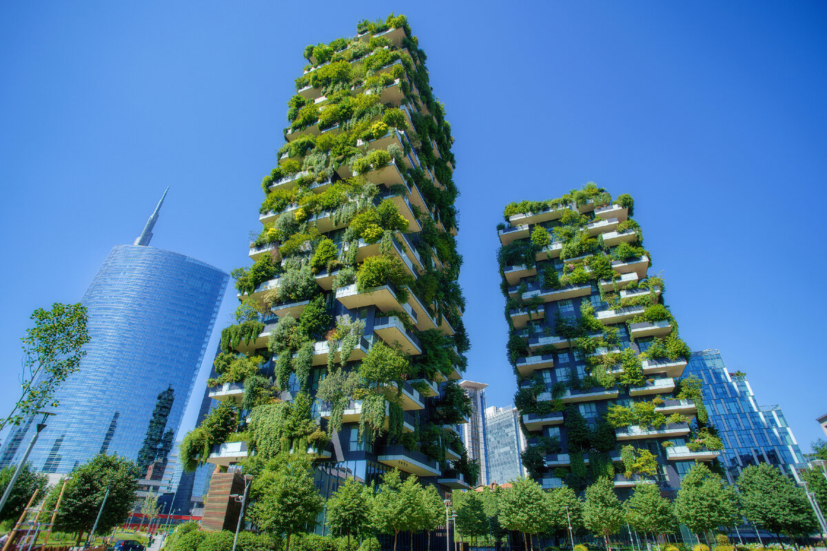 Bosco verticale (вертикальный лес), Милан, Италия.. Миланский небоскреб Bosco verticale. Небоскребы Bosco verticale («вертикальный лес»). Жилой комплекс «вертикальный лес» (Bosco verticale), г. Милан.