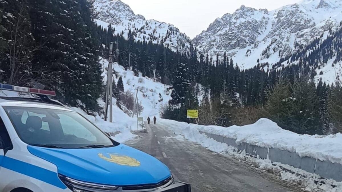    Полицейская машина на фоне гор:пресс-служба ДЧС Алматы