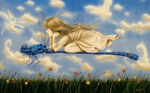 Девочка летит на стрекозе. Художник Michael Godard