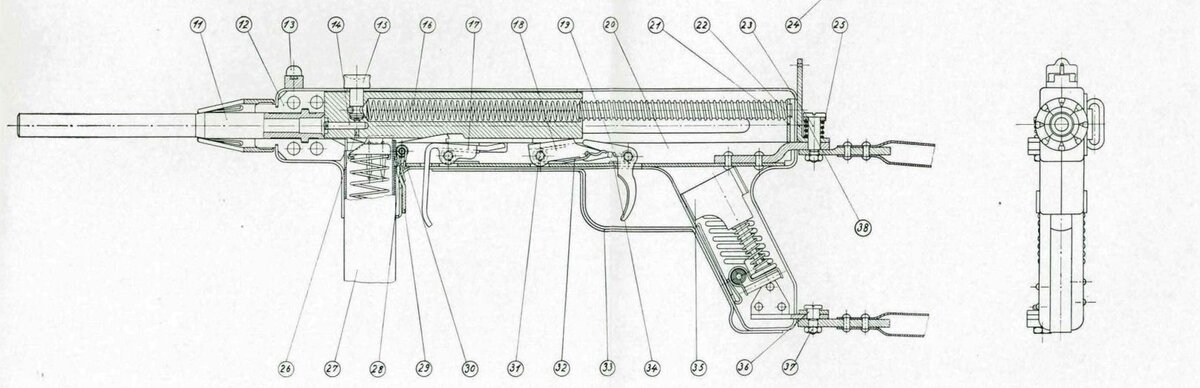 Схема пистолета-пулемета Мадсен М50. Рисунок из Наставления.