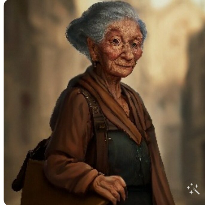 Фото автора. Это просто портрет старенькой женщины. Мои замыслы созданы с помощью нейросети. Гениальная штука!