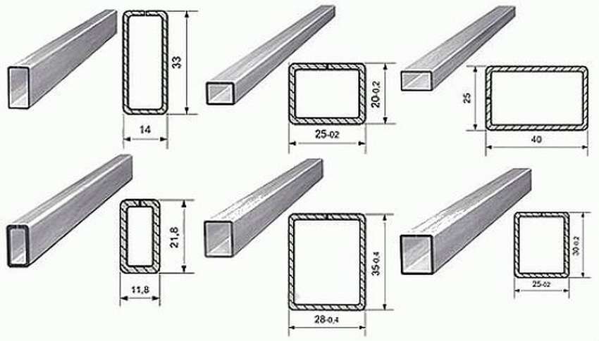 Рис.2. Профильные трубы по размеру.