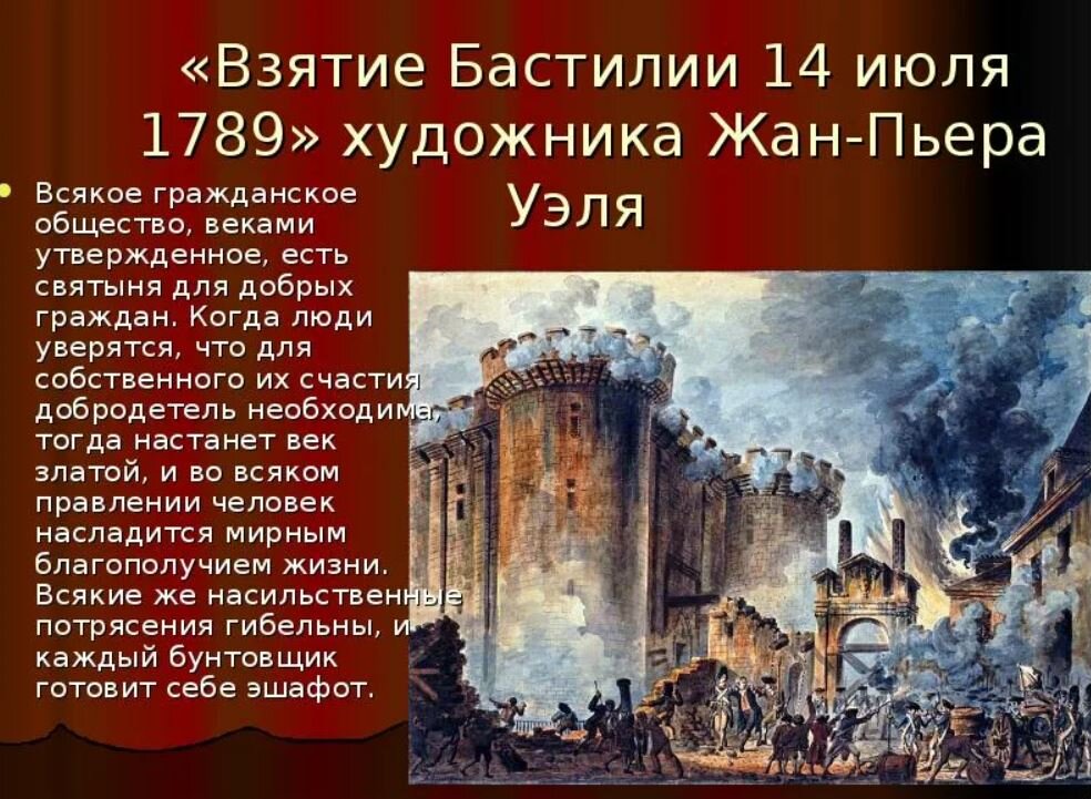 Бастилия 14 июля 1789. «Взятие Бастилии 14 июля 1789», Жан-Пьер Уэль. Бастилия 1789. Штурм Бастилии 14 июля 1789 года картина.